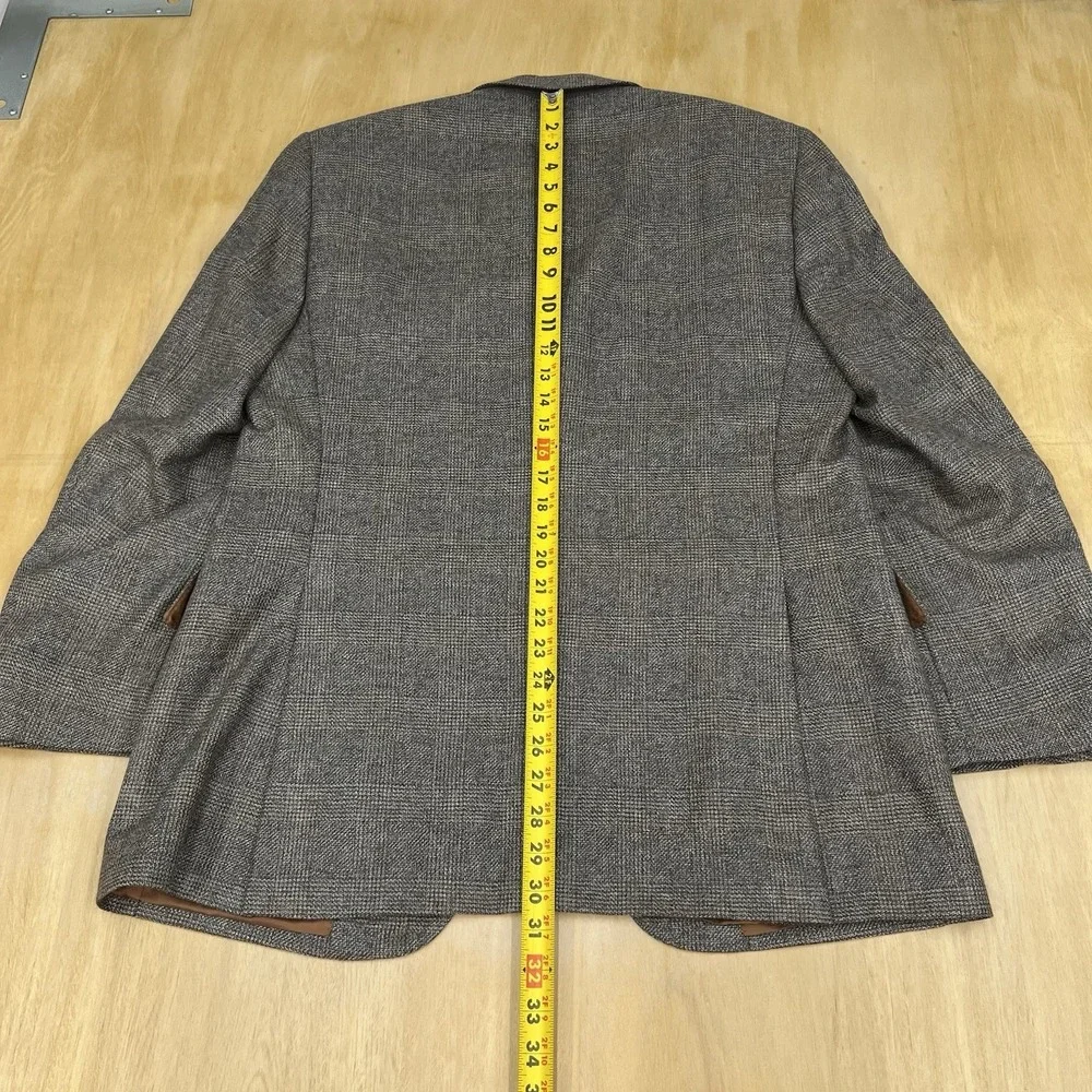 Jos A Bank Knit Blazer Jacket Sport Coat Mens 40R Wool Taupe/Charcoal Plaid